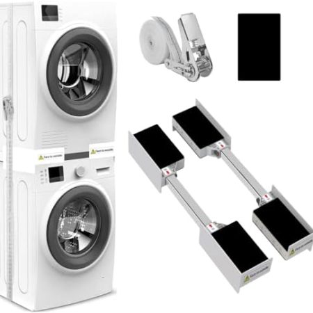 NIUXX Zwischenbaurahmen universal, Verbindungsrahmen für Waschmaschine und Trockner, Zwischenbausatz inkl. Zurrgurt, Einstellbare Größe(46-66cm)