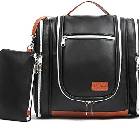 Pearl Angeli Kosmetiktasche Damen Kulturbeutel zum Aufhängen, Reise Kulturtasche PU Leder große mit Haken wasserdichte Waschtasche Toiletry Bag Waschbeutel Toilettentasche (Schwarz)