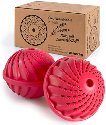 Hinrichs 2x Waschball für Waschmaschine - 2 Stück Waschbälle - Öko Waschkugel für Waschmaschine mit Keramikperlen - Waschen ohne Waschmittel - Pinker Öko Waschball Öko mit Lavendel Duftstoffen