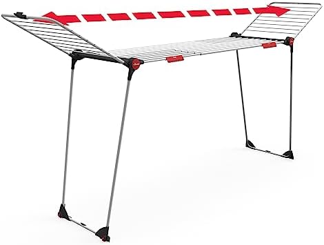 Vileda Infinity Flex Plus Wäscheständer, bis zu 2m ausziehbares Mittelteil, 30m Trockenleine, hohe Flügel mit XXL-Leinen, Eco-Verpackung