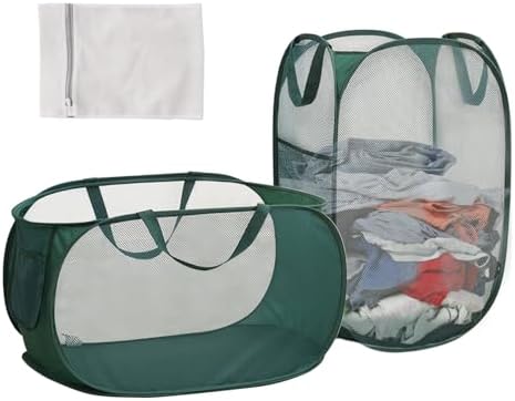 2 Stück Faltbarer Tragbar Wäschekorb, Pop-Up Wäschekorb mit Griff & Seitentaschen, 75L Großer Kapazität, Household Laundry Baskets, Pfandflaschen Aufbewahrung, Dreckwäsche Sammler(Grün, 36x36x58 cm)