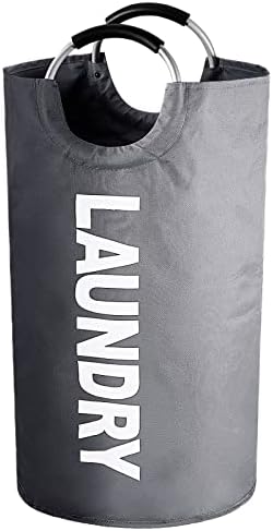 Faltbare Wäschekorb, 90L Kapazität Wäschesammler mit Griff, Wäschebox aus Oxford-Stoff, Wasserdicht Wäschesack Laundry basket, Tragbar Wäschesortierer Aufbewahrungsbehälter, Flaschensammler-Dunkelgrau