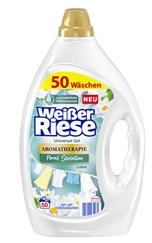 Weißer Riese Universal Gel Aromatherapie Floral Sensation Lotus (50 Waschladungen), Vollwaschmittel für strahlend saubere Wäsche wirkt riesig stark gegen Flecken schon ab 20° C, 100% recycelbar