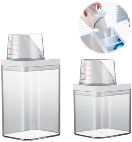 Waschmittel Aufbewahrung mit Messbecher, Hohe Kapazität Waschpulver Aufbewahrungsbox Wiederverwendbar Waschmittelspender Klare Mehrzweck Waschmittelbox für Waschpulver Wäscheparfüm, 1100ml+700ml