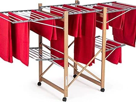 Vitapur House Care Wäscheständer - Ausziehbarer Standtrockner im Holzoptik - Mobile mit Rollen - Klappbarer Flügelwäschetrockner auch für Lange Wäschestücken - für Innen und Draußen