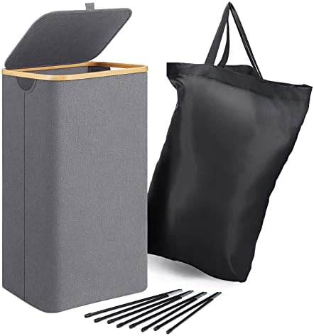 BRIAN & DANY Wäschekorb mit Deckel, Wäschebox Faltbar Wäschesammler Schmal mit Herausnehmbarem Wäschesack, Laundry Baskets Wäschepuff, Grau, 70x 39x 29 cm