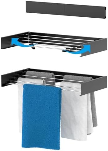 Wäschetrockner wand ausziehbar 80cm aus hängenderwäschetrockner im kleinen, kompakten Format, Indoor & Outdoor Wäscheständer ist ausziehbar und ideal fürs Badezimmer oder den Balkon Schwarz