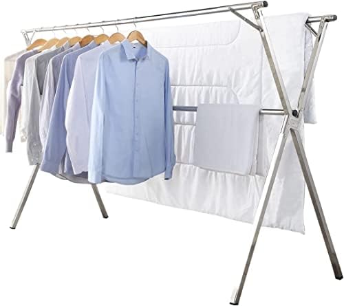 GISSAR Wäscheständer Faltbar, Edelstahl-Wäscheständer für drinnen und draußen, einfache Lagerung, Kleiderständer, 1.98Meter