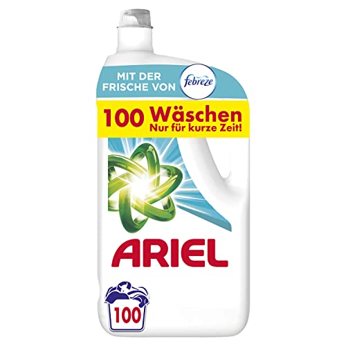 Ariel Flüssigwaschmittel, 100 Waschladungen, Mit Der Frische Von Febreze, Ausgezeichnete Fleckentfernung Beim 1. Waschen Selbst In Kälteren Temperaturen