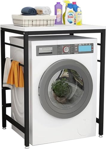 GJVBGA Wäscheregal für Frontlader, Waschmaschine und Wäschetrockner, freistehende Badezimmer-Aufbewahrungseinheit (Farbe: schwarzer Rahmen + Weiß)