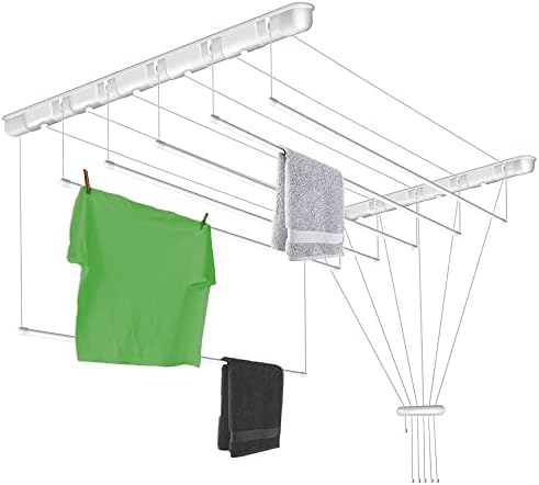 SEPIO Deckenwäschetrockner 6x110cm Badewanne | Wäscheständer Platzsparend | Clothes Drying Rack | Badzubehör | Deckenmontage |, Weiß, 6 Bars x 110cm