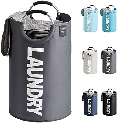 YOUDENOVA Wäschekorb Faltbar Wäschesammler Wäschesack Laundry baskets 82L Kapazität mit Griff Grau Ein Stück