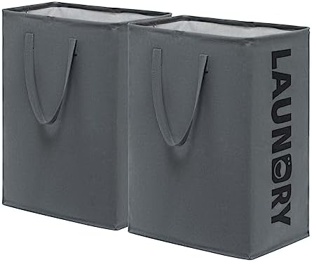 Goodpick Wäschekorb Faltbar Wäschesammler Aufbewahrungskorb Kinderzimmer Laundry Baskets Korb Geflochten Handtuchkorb für Badezimmer Wohnzimmer Wäschetonne, 43x60cm, 75Lx2, Grau