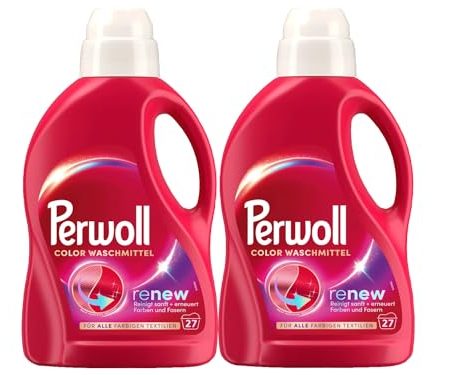 PERWOLL Color Waschmittel 2x 27 WL (54 Waschladungen), Feinwaschmittel reinigt sanft und erneuert Farben und Fasern, für alle farbigen Textilien, Color Waschmittel mit Dreifach-Renew-Technologie