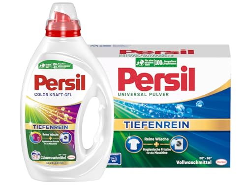 PERSIL-Set Pulver 1x 20 Waschladungen Universal & Kraft-Gel 1x 20 Waschladungen Color, Voll- & Colorwaschmittel-Set für reine Wäsche und hygienische Frische für die Maschine