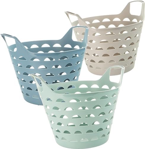 Wäschekorb Flexi mit Griffen 3er Set, 14 Liter Wäschewanne Flexi aus Kunststoff, 31 x 40 x 34 cm, 3 Farbe: blau, grün, sand, Vielseitig Einsetzbar, Made in EU