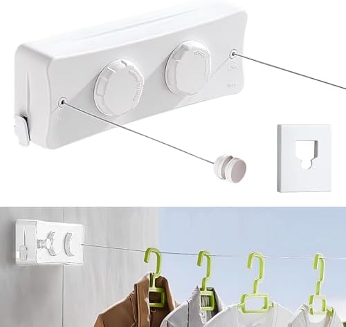 Einziehbare Wäscheleine, 2X 5.1M Wäscheleine, Wäschereck mit Wandmontage, Ausziehbarer Wäscheständer, Platzsparender Trockner