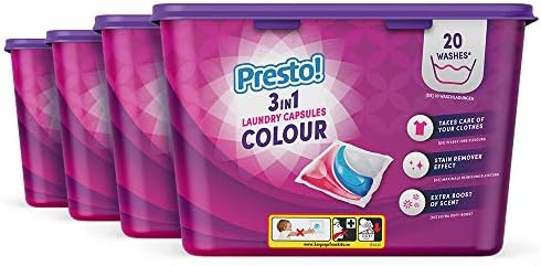 Amazon-Marke: Presto! Colour Wäschekapseln 3-in-1, Frisch, 80 Waschgänge (4 Packungen mit 20 Waschgänge)