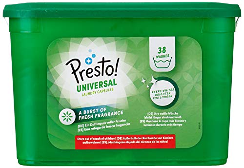 Amazon-Marke: Presto! konzentriert Universal-Wäsche kapsel, Frish duft, 152 Waschgänge, 38stück (4er-Pack)