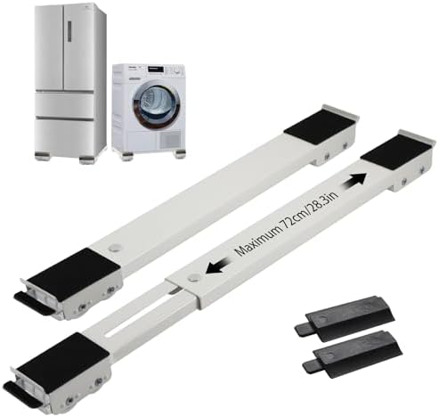 Lyfeesis,2er-Set Waschmaschine Rollen Schiene mit Bremsen,Waschmaschinen Untergestell von 45 Bis 72 cm,Möbelroller Transportroller mit 24 Räder,Möbel Verschieben für Trockner,Belastung 700 Kg,Weiß
