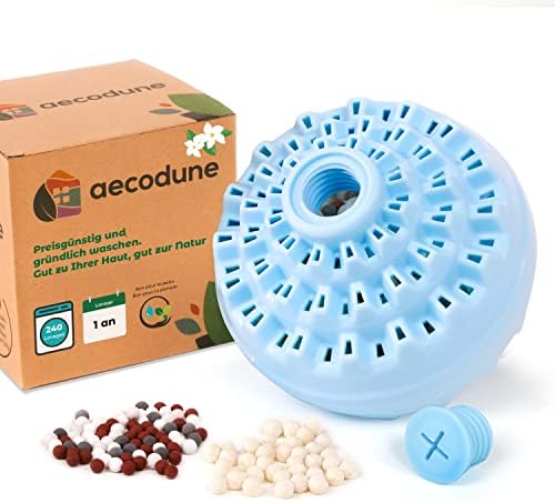 1 Jahr Waschen mit dem aecodune Öko Waschball für Waschmaschine - 240 Wäschen - Natürliches Waschmittel Pulver in Wäscheperlen Zero Waste - Waschmittel Sensitiv - Ätherisches Öl Jasmin
