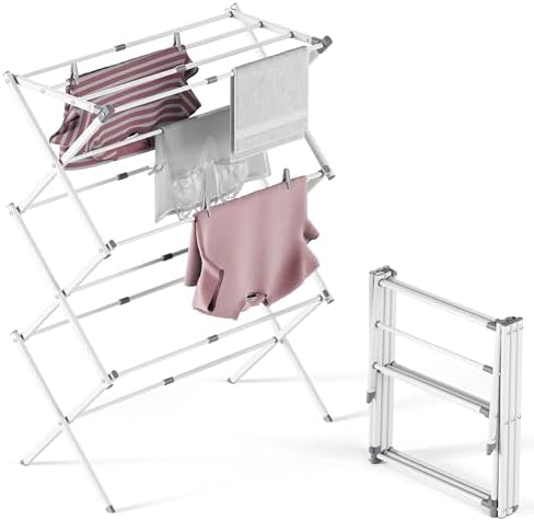 SYKIARIOL Klappbarer Wäschetrockner, 3-Stufiger Wäschetrockenleine für den Innenbereich, Zusammenklappbarer Kleidungstrockner, Weiß