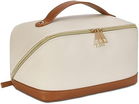 Telena Kulturbeutel für Damen aus PU-Leder, Reise-Kosmetiktasche Waschtasche Frauen Make-up Taschen Kofferorganizer Bag