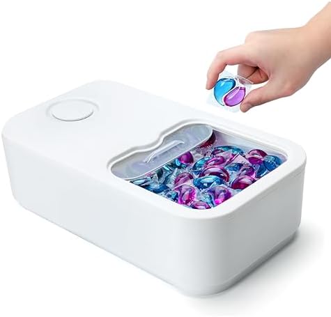 Tokokimo Waschmittel Aufbewahrung für 90-100 Wäschegels, Wäschekorbhalter mit Schiebedeckel, Großer Waschmittelbehälter mit Becher zur Organisation und Aufbewahrung in der Waschküche (Weiß)