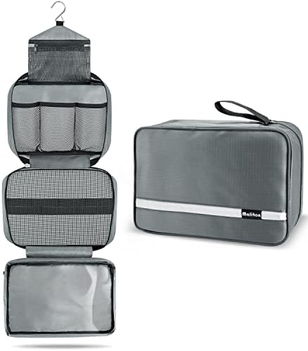 Kulturbeutel zum Aufhängen, Maliton Wasserdicht Kulturtasche Herren, Faltbare Reise Waschtasche Damen mit 360° Drehbare Haken, Große Kosmetiktasche Waschtasche für Männer & Frauen (Grau)