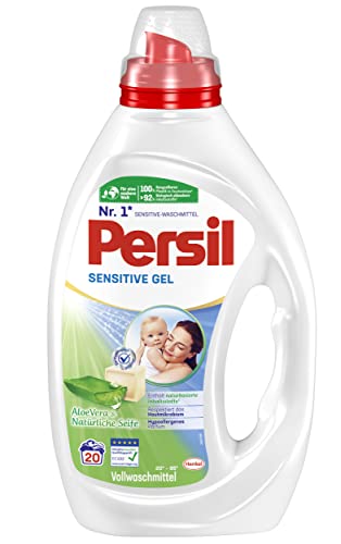 Persil Sensitive Gel (20 Waschladungen), Flüssigwaschmittel für Allergiker & Babys, mit beruhigender Aloe vera für sensible Haut, effektiv von 20 °C bis 95 °C