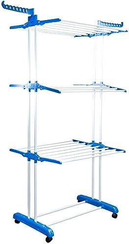 Grafner Wäscheständer Turm mit Rädern, klappbar und platzsparend, 4 Etagen, 6 Faltbare Flügel, rollbar und standfest, mobiler Turm Wäscheständer Trockenständer Trockenregal Standtrockner