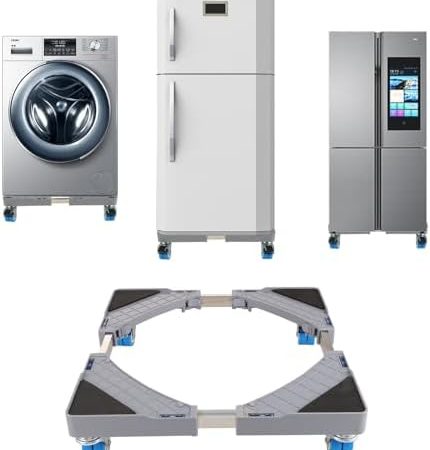 AKOLAFE Waschmaschinen Untergestell mit 4 Feststellbaren Rollen Waschmaschinensockel Tragfähig 300kg 40 cm bis 66 cm Breit Verstellbar 10 cm bis 12 cm Hoch Waschmaschinen Unterschrank für Trockner