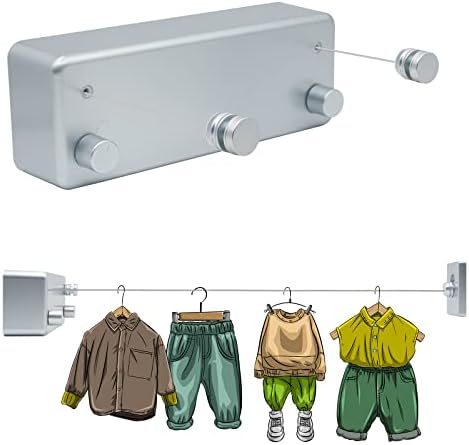 MUYIRTED WÄscheleine Ausziehbar 4.2m Zweileiniger Wandtrockner Schwerlast WÄschestÄnder FÜr WaschkÜche Balkon Bad Garten (Silber)