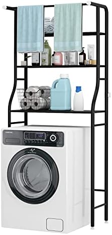 UDEAR Badezimmer Platzsparer, über dem Waschmaschinenregal, 3 Regal Badezimmer Eckständer Aufbewahrungsorganisator, mit Hängestange, Badezimmer Turm Regal,Schwarz