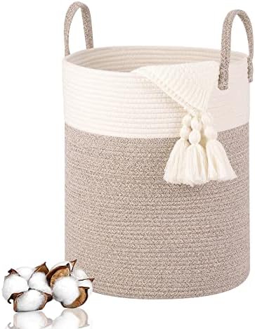 VORHOT Wäschekorb Geflochten aus Baumwolle, 53L Wäschesammler mit Henkel, Laundry Basket Aufbewahrungskorb Spielzeug, Korb Wäschebox für Wäschekammer Kinderzimmer Wohnzimmer Bad, 46x38cm