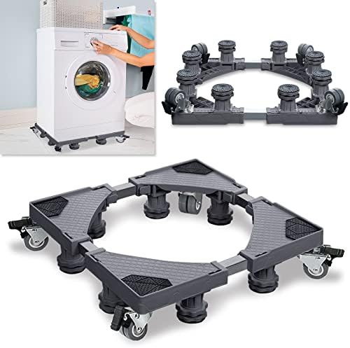 UISEBRT Waschmaschinen Untergestell mit 8 Füßen + 4 Räder - Grau Verstellbare Waschmaschinensockel mit Rutschfester Stoßdämpfungsfunktion für Trockner Gefrierschrank Waschmaschine Kühlschrank - 300KG