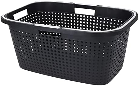 Wäschekorb aus Kunststoff 60 x 39 cm - schwarz - Tragekorb mit klappbaren Griffen - Wäschebox Wäschesammler Wäschewanne Einkaufskorb