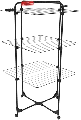 Vileda Mixer 3 Ultimate Wäscheständer (Black Edition), Turmwäscheständer, 30 m Trockenfläche, flexibel, leichtes Bewegen und Transportieren, schwenkbare Räder, extra Platz für Kleinteile, Eco-Pack