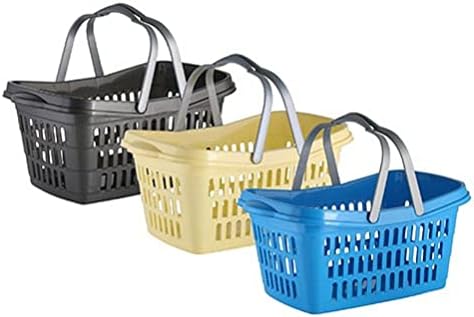 axentia Wäschekorb mit Henkel - Wäschesammler eckig - Wäschewanne Kunststoff - Wäschekiste stapelbar & stabil - Wäschetragekorb Plastik, 35 l in Blau, Braun & Grün