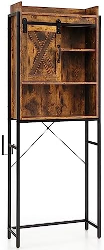 COSTWAY Toilettenschrank freistehend, Badezimmerregal mit verstellbaren Regalen, Waschmaschinenregal, Toilettenregal WC Regal, WC-Schrank Überschrank (Kaffee)