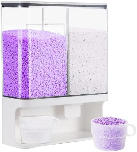 Wandmontierter Waschmittelspender Wäschekörbe Vorratsbehälter für trockene Lebensmittel mit 2 Messbechern, große Organisationsbox für Reisbohnen, feste Körner, Duftperlen