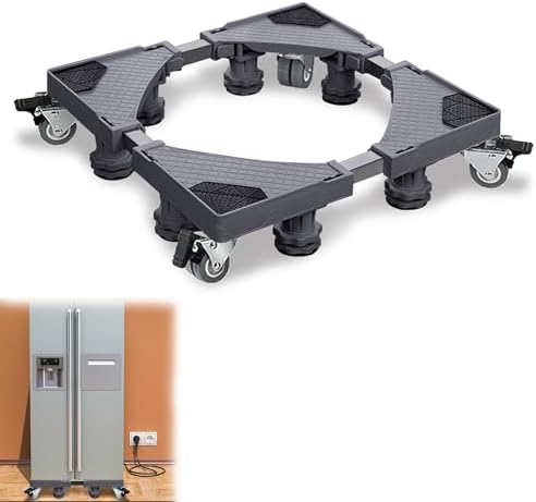 Suusolny Verstellbare Waschmaschine Sockel Untergestell Unterschrank Beweglich Sockel für Kühlschrank Waschwaschine Trockner Waschmaschinensockel -8 Füße + 4 Räder, 45-75cm