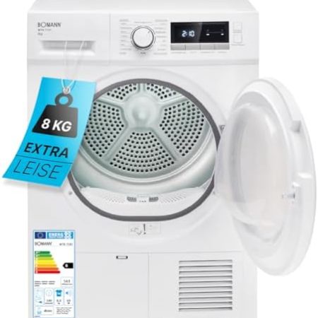 Bomann® Kondenstrockner 8kg | Waschtrockner mit 13 Programmen & 109L Volumen | Trockner mit Trocknungsgrad-Intensitätsstufe | Wäschetrockner mit Programm-Startvorwahl: 1-24 h | WTK 7181