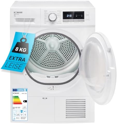 Bomann® Kondenstrockner 8kg | Waschtrockner mit 13 Programmen & 109L Volumen | Trockner mit Trocknungsgrad-Intensitätsstufe | Wäschetrockner mit Programm-Startvorwahl: 1-24 h | WTK 7181