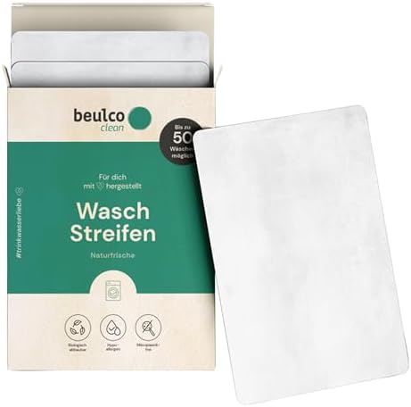 BEULCO CLEAN - 50 x Bio Waschstreifen Naturfrische für Waschmaschine & Handwäsche (50 WL) - Waschmittel-Blätter ökologisch für Bunt, Schwarz & Weiße Wäsche - Waschmittel-Streifen biologisch abbaubar