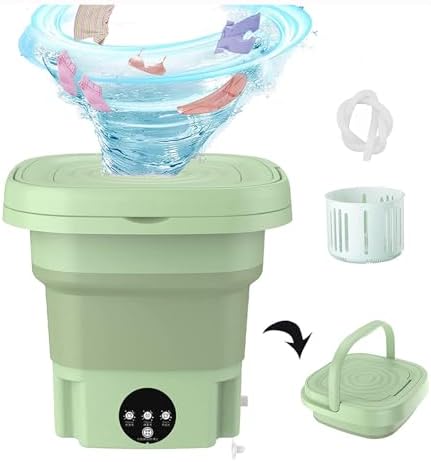 Faltbare Kleine Waschmaschine, Kleine Waschmaschine Mini 8L Großes Fassungsvermögen mit Ablaufkorb Mobile Waschmaschinen für Reisen,Camping,Wohnmobil,Wohnung,Green