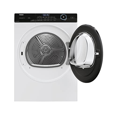 Haier I-PRO SERIE 5 HD90-A3959 Wärmepumpentrockner / 9 kg/A+++ / Smart Home: Wi-Fi & hOn App/Inverter-Motor / 3 Trockenstufen wählbar/Edelstahltrommel/I-Refresh Dampfprogramm, Weiß