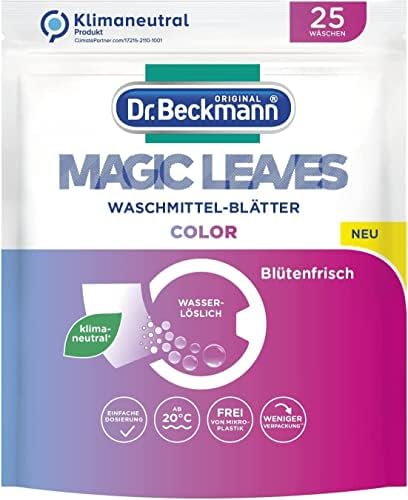 Dr. Beckmann MAGIC LEAVES Waschmittel-Blätter COLOR | vordosierte & wasserlösliche Waschblätter | platzsparend und leicht anzuwenden | 25 Blätter