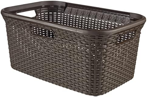 CURVER STYLE Wäschekorb aus 70% Recyclingmaterial, Rattanlook, 45L, dunkelbraun, 59.2 x 38 x 27 cm