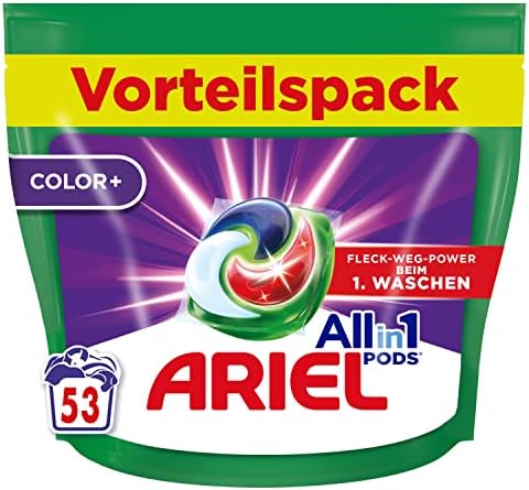 Ariel Allin1 PODS, Flüssigwaschmittel-Kapseln Color+ 53 Waschladungen, Ausgezeichnete Fleckentfernung Beim 1. Waschen
